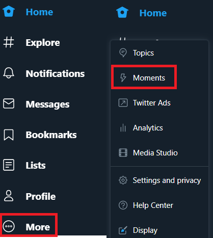 Twitter Moment Menu Navigation