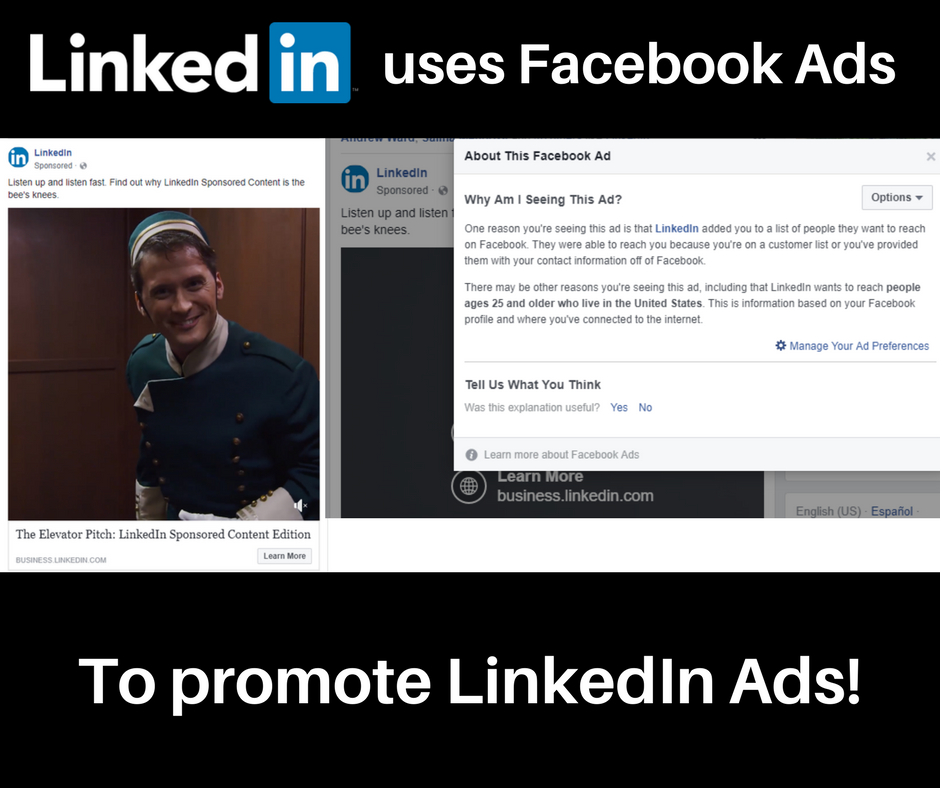 Example of LinkedIn using B2B Facebook Ads to promote LinkedIn's advertising platform. They used a custom audience for targeting.